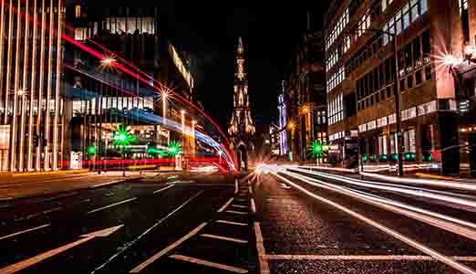 <p>Sir Walter Scott monument at night</p>